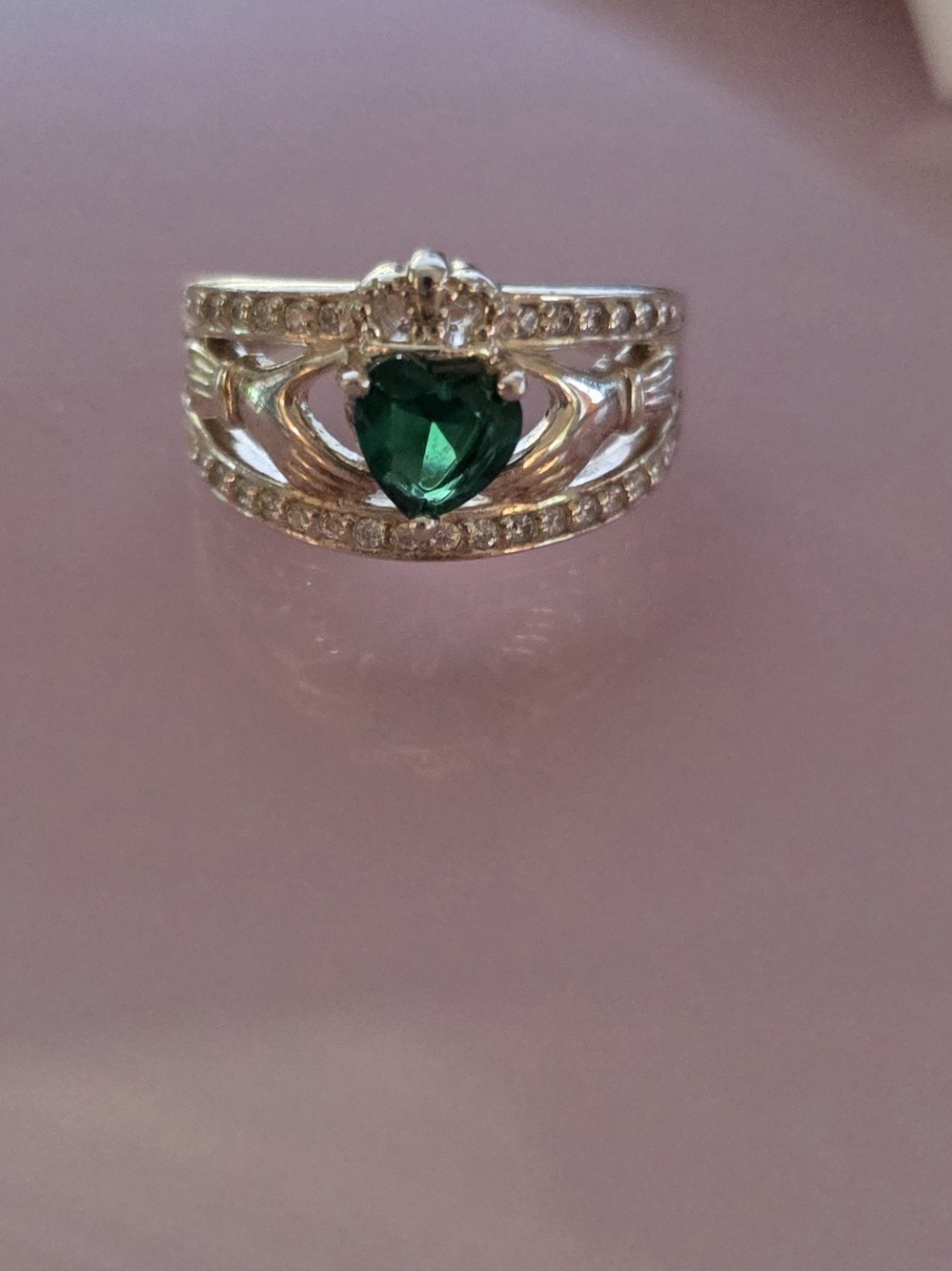 Emerald Stone Sterling Claddagh Ring 925